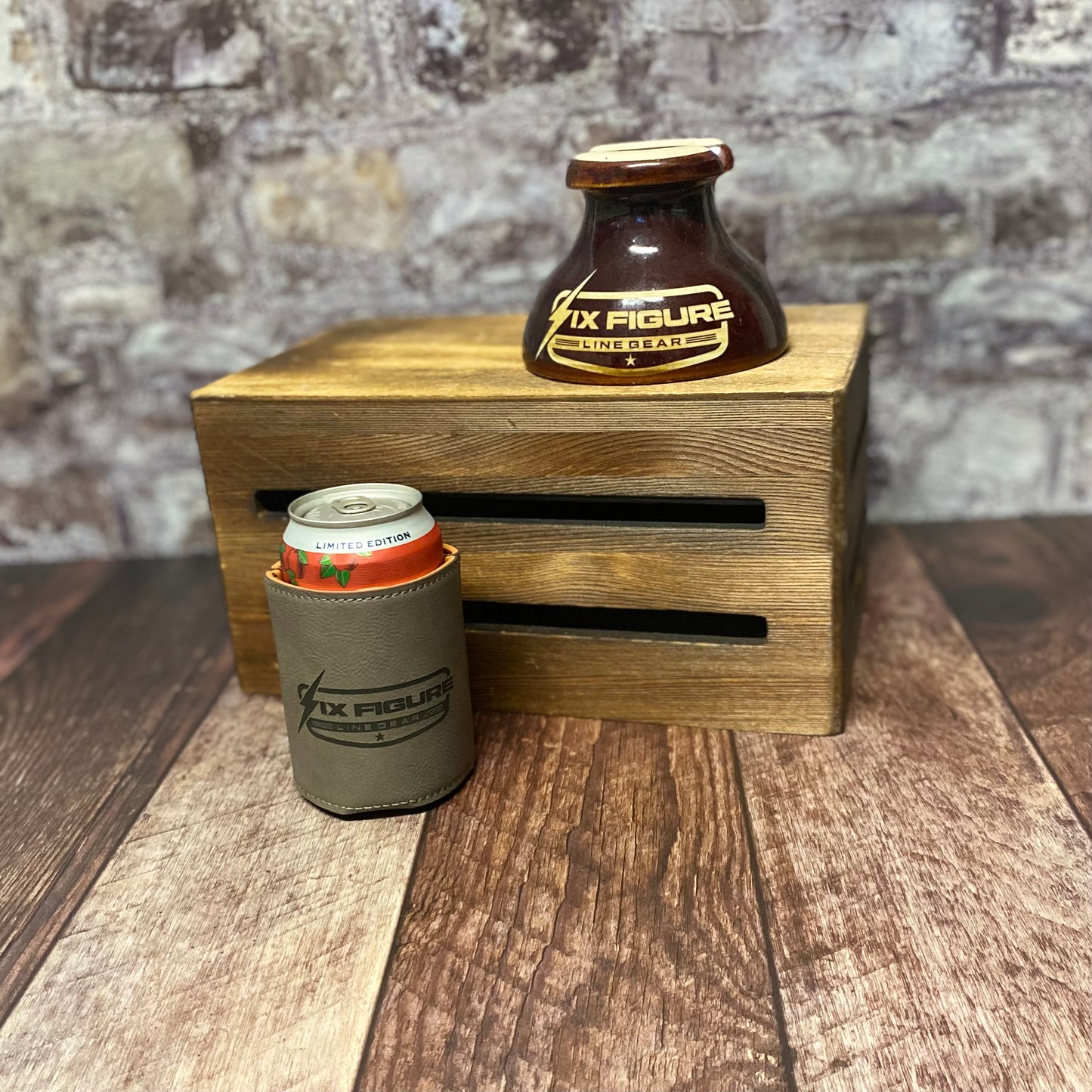 Leather Six Figure Line Gear Koozie