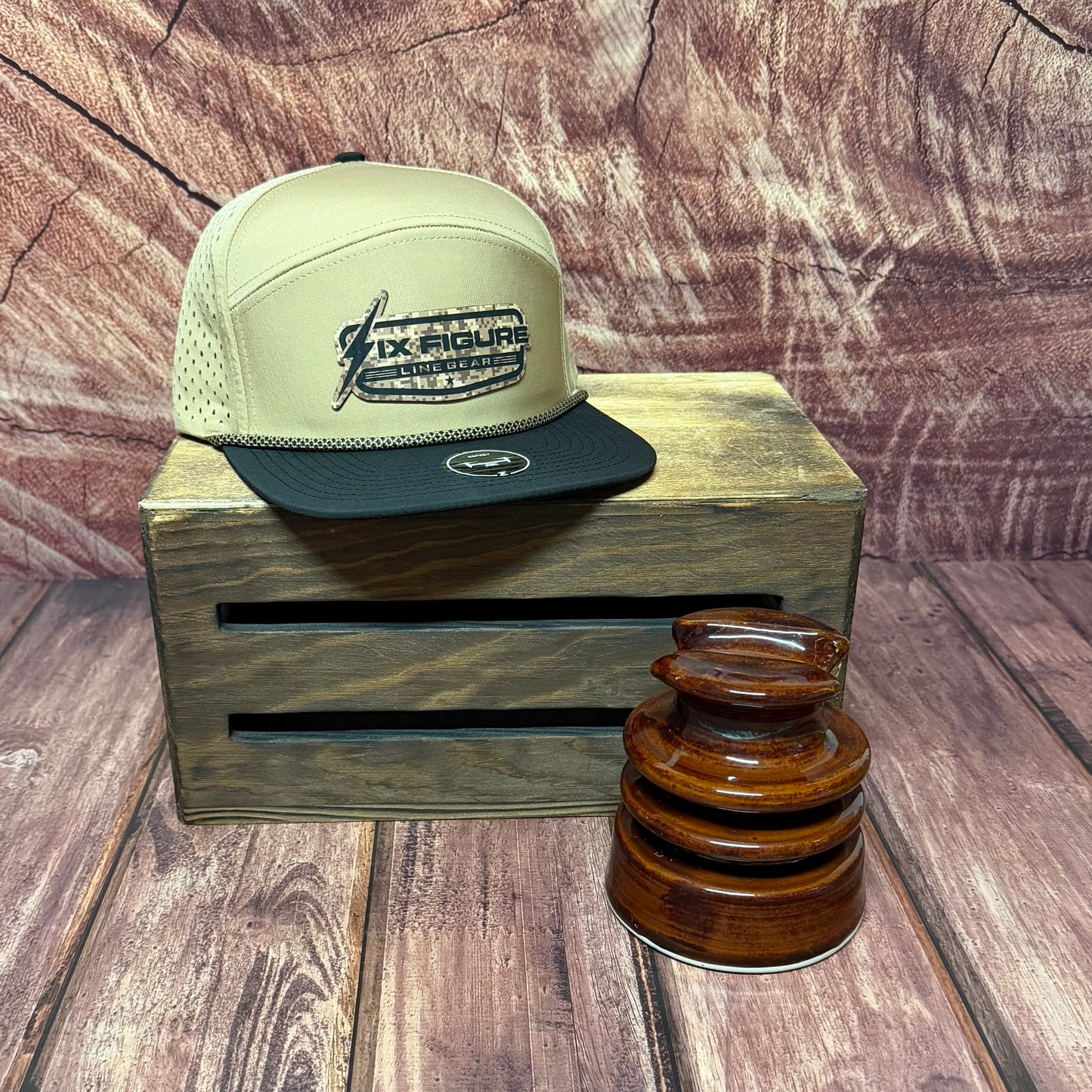Khaki & Black Zapped Panel Rope Hat