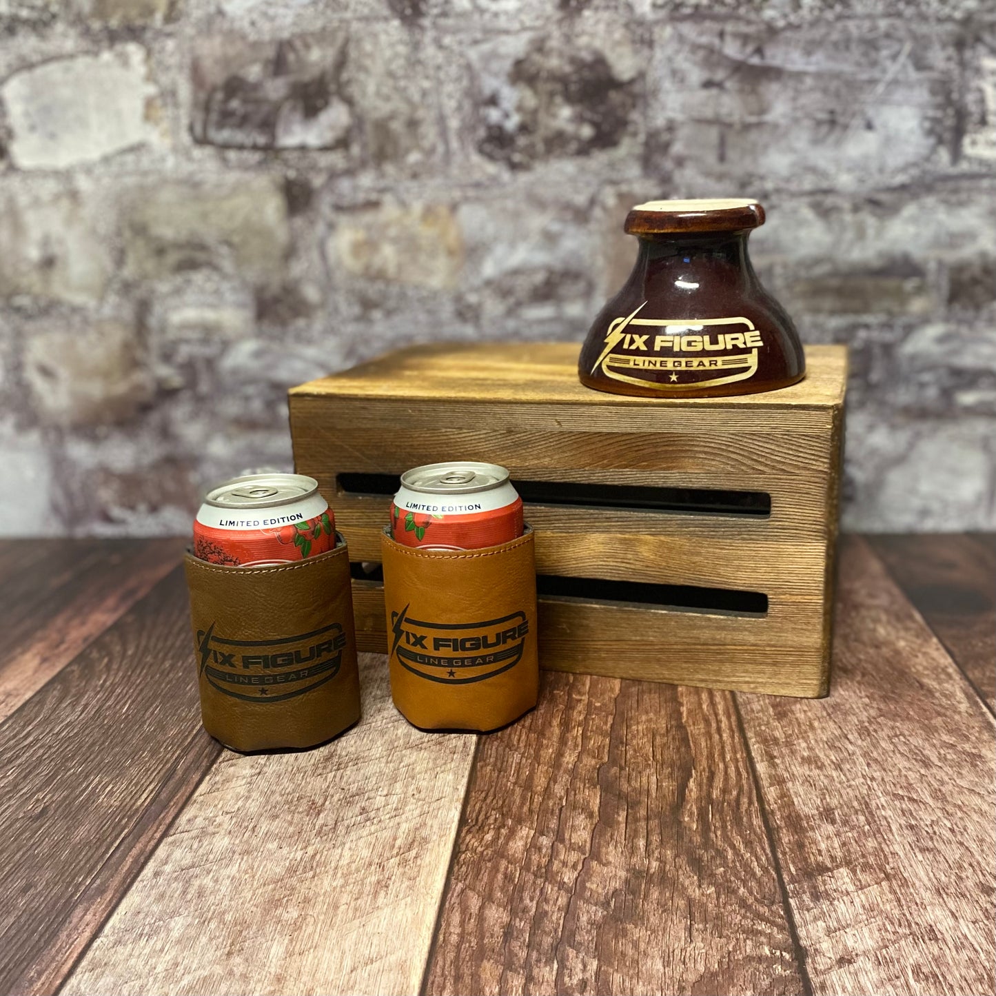 Leather Six Figure Line Gear Koozie