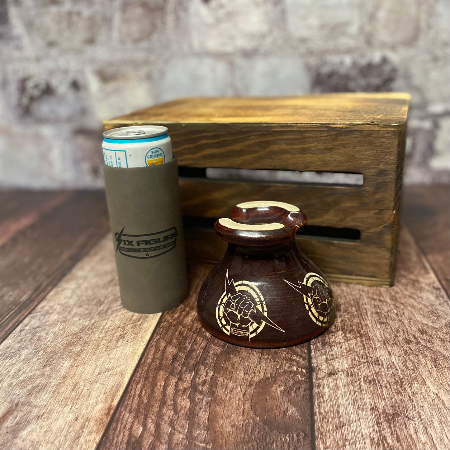 Leather Six Figure Line Gear Slim Sleeve Koozie