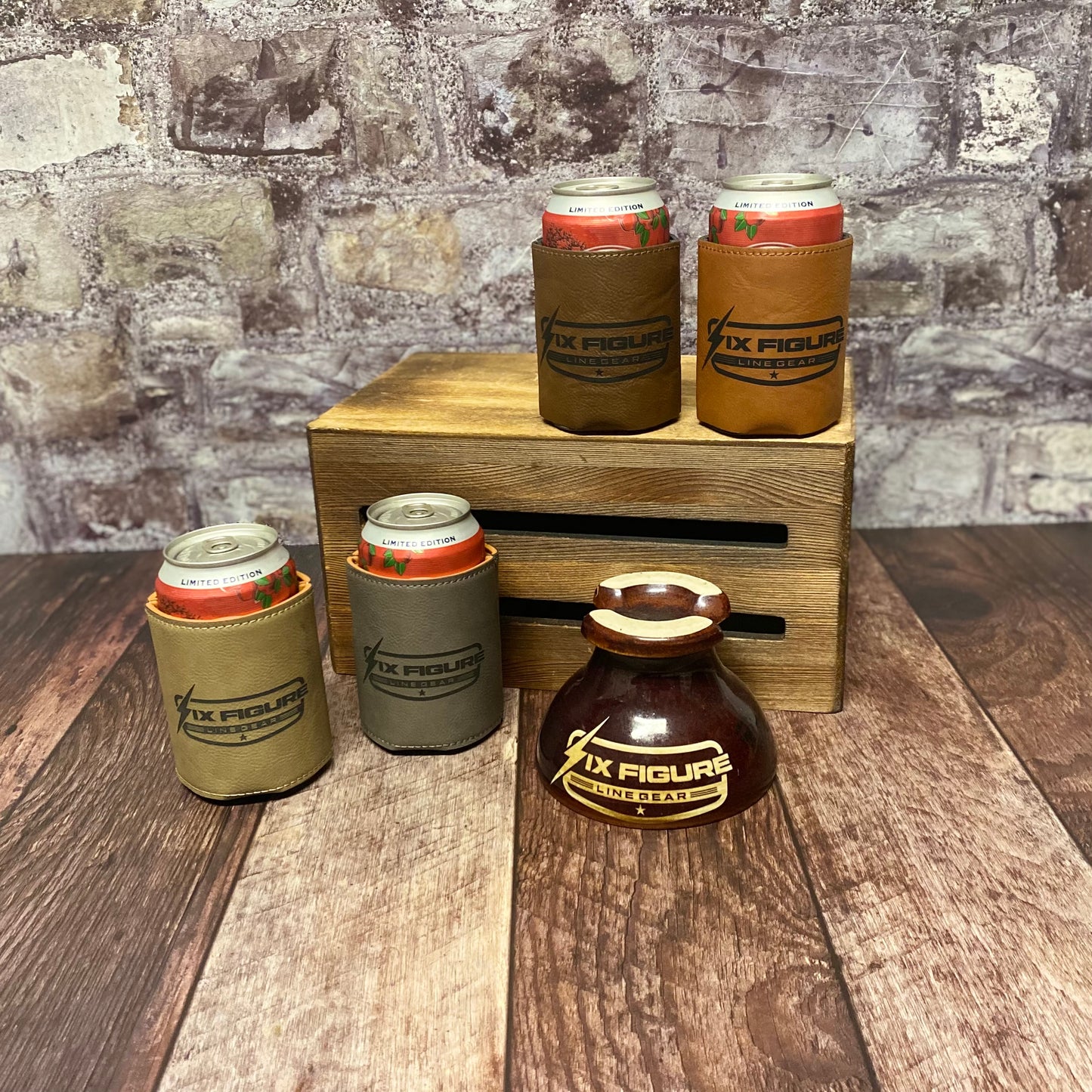 Leather Six Figure Line Gear Koozie