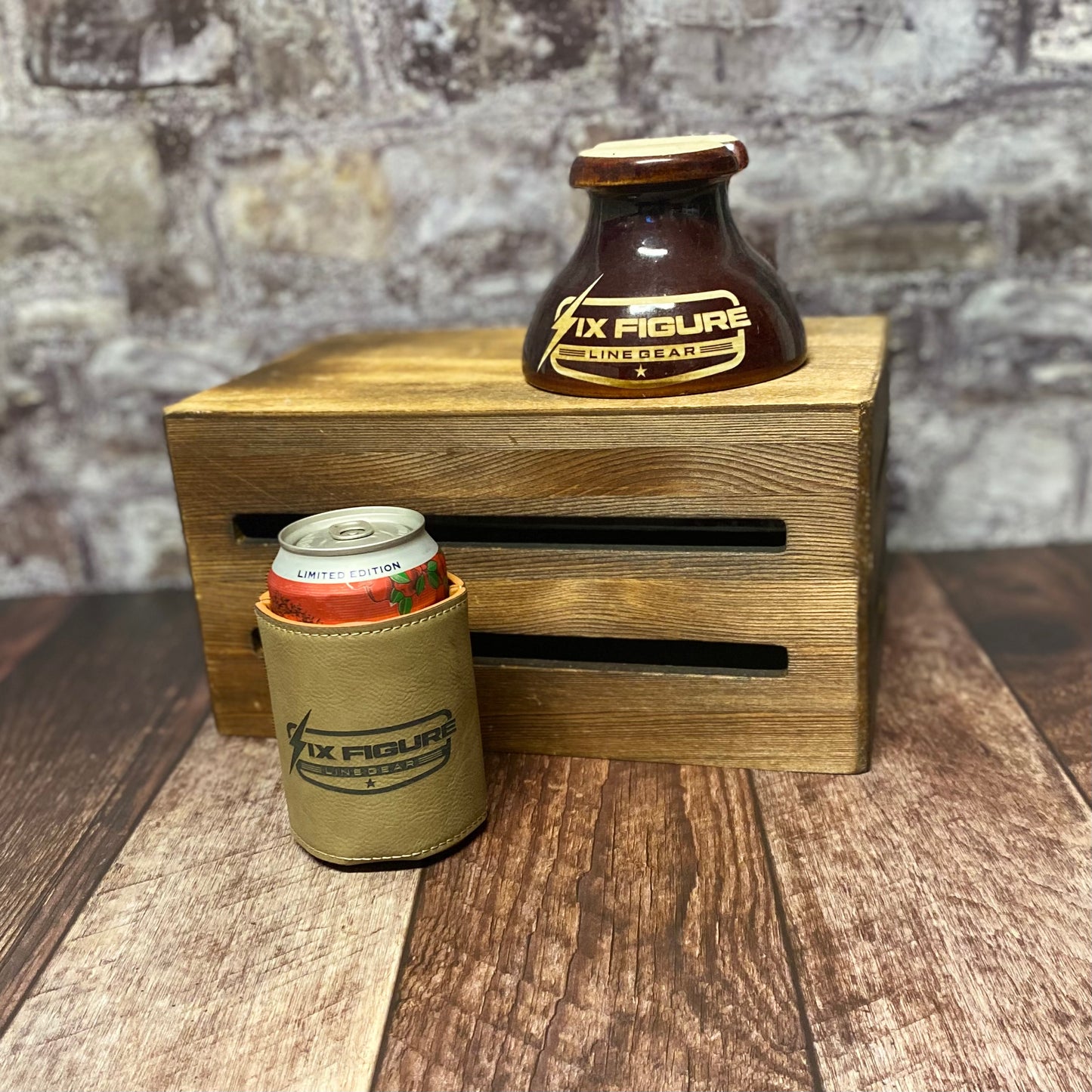 Leather Six Figure Line Gear Koozie